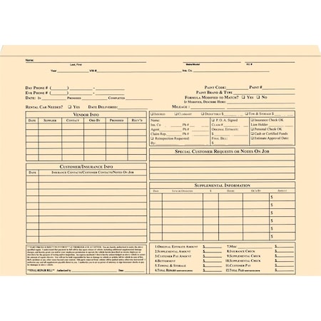 Asp Hvy Dty Body Shop Jackets-Printed, 9 3/8" X 11 3/4", 100 Per Box Pk 5510